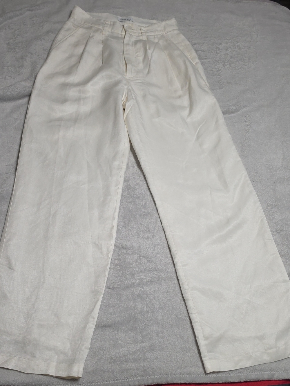 Anine Bing White Pleated Wide Leg Linen Pants